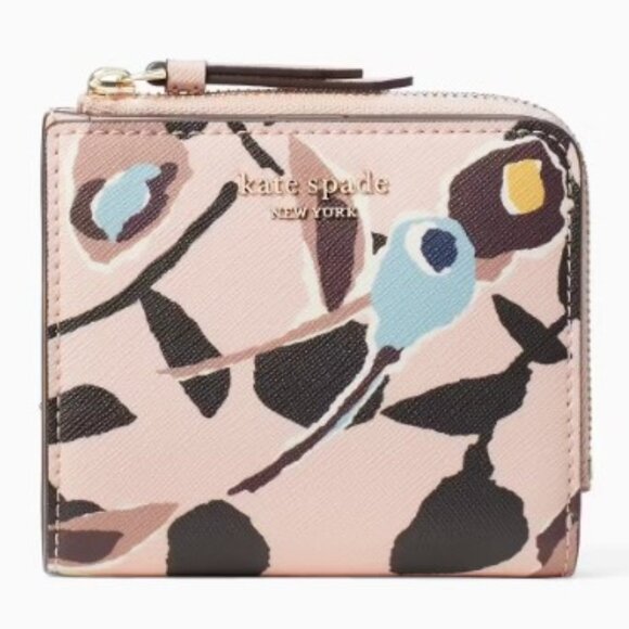 Kate Spade Pink Bifold Wallet Cameron Paper Rose Small L-zip Billfold - Picture 1 of 12